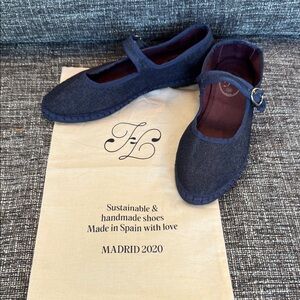 Flabelus Handmade Mary Jane Shoes Dark Denim Never Worn w/ bag 38
